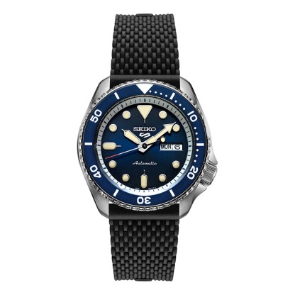 Seiko 5 Sports Automatic SRPD71K2 Men's Watch (Black & Blue), Silicone Band