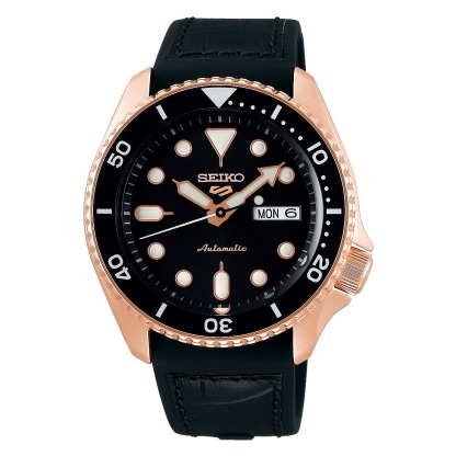 Seiko 5 Sports Automatic SRPD76K1 Men's Watch (Rose Gold & Black), Leather/Silicone Band