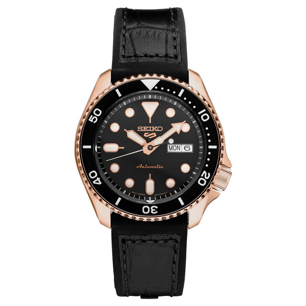 Seiko 5 Sports Automatic SRPD76K1 Men's Watch (Rose Gold & Black), Leather/Silicone Band