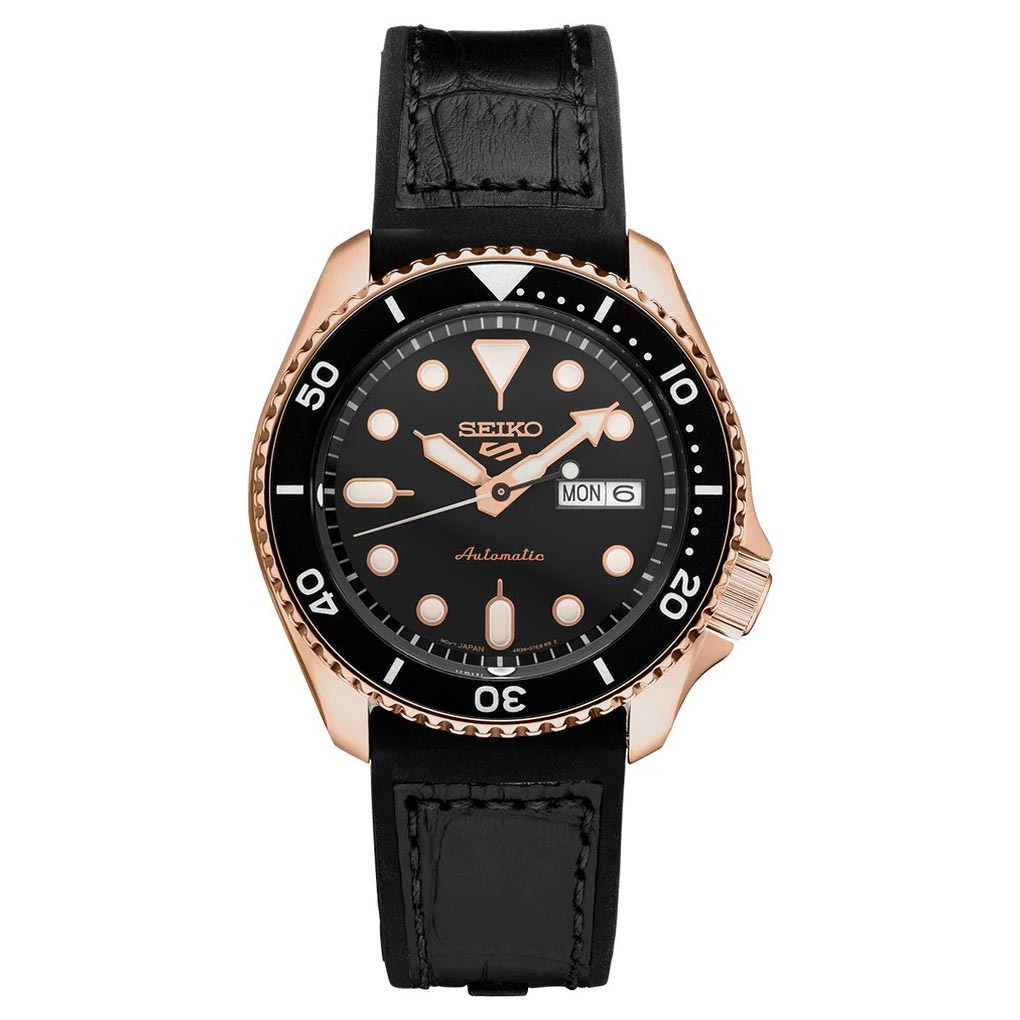 Seiko 5 Sports Automatic SRPD76K1 Men's Watch (Rose Gold & Black), Leather/Silicone Band