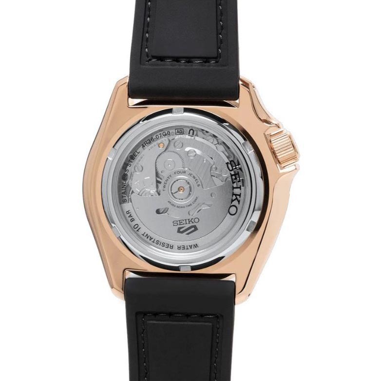 Seiko 5 Sports Automatic SRPD76K1 Men's Watch (Rose Gold & Black), Leather/Silicone Band