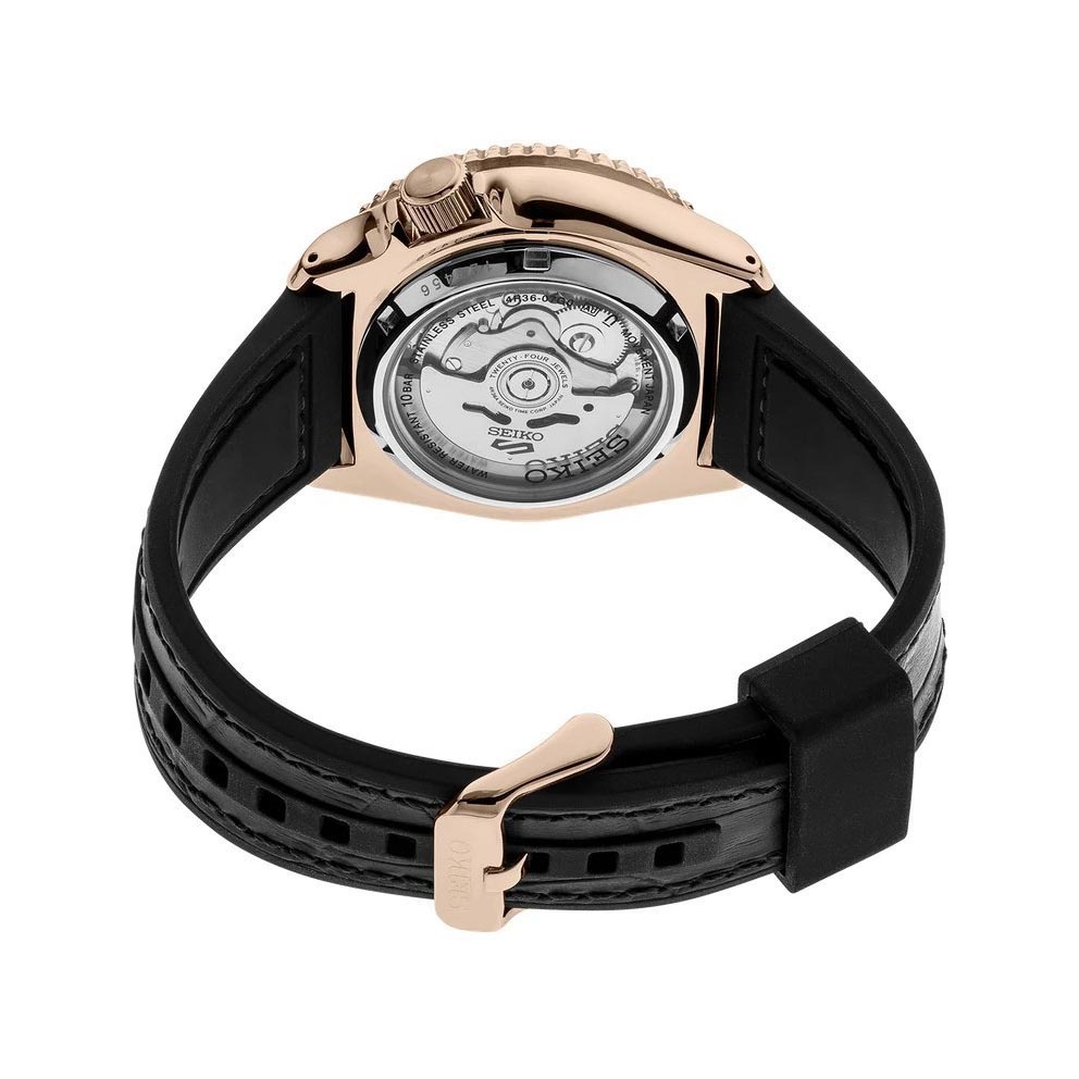 Seiko 5 Sports Automatic SRPD76K1 Men's Watch (Rose Gold & Black), Leather/Silicone Band