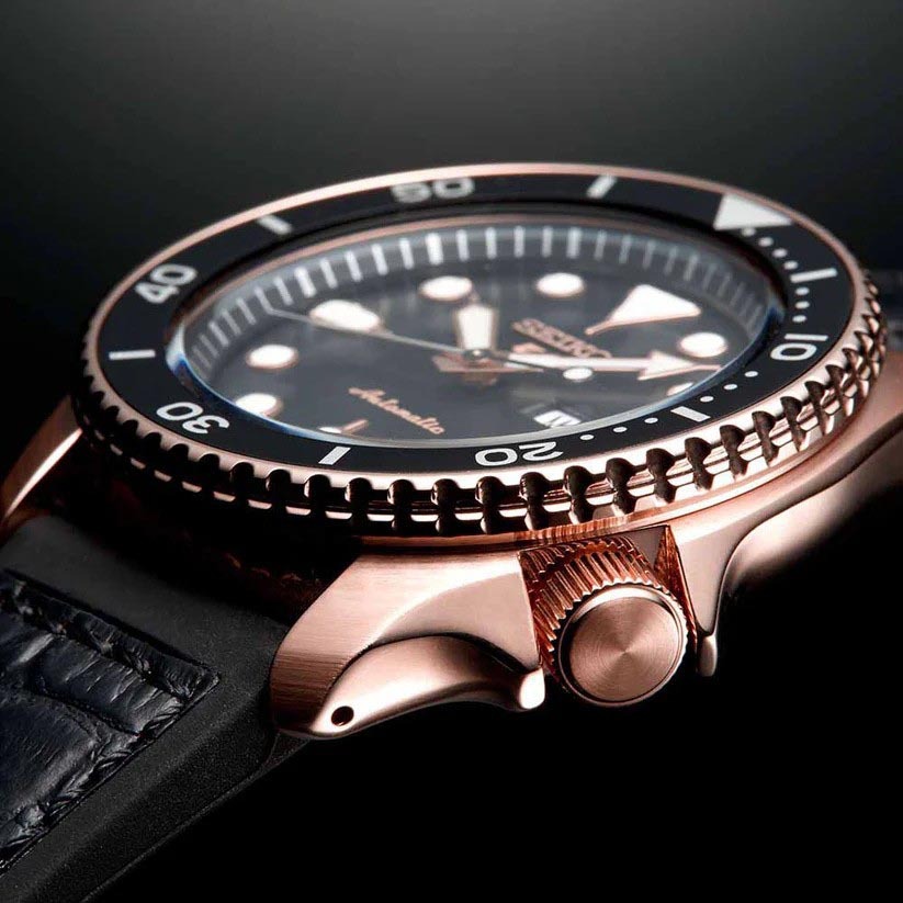 Seiko 5 Sports Automatic SRPD76K1 Men's Watch (Rose Gold & Black), Leather/Silicone Band