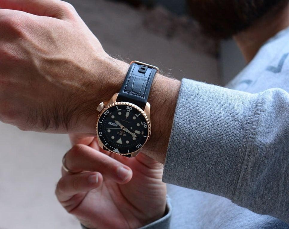 Seiko 5 Sports Automatic SRPD76K1 Men's Watch (Rose Gold & Black), Leather/Silicone Band