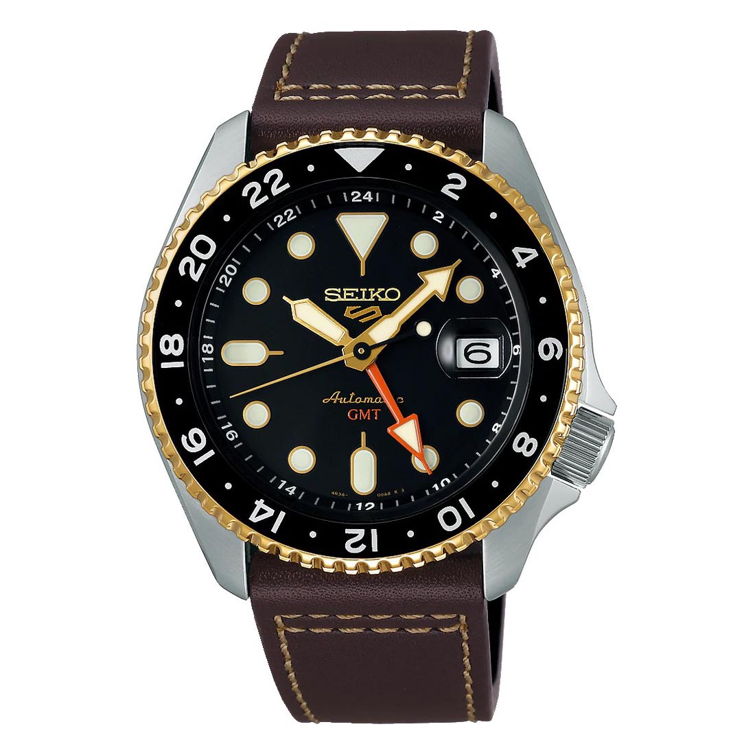 Seiko 5 Sports SSK036K1 GMT Series SKX Style Automatic Men's Watch (Black & Brown)