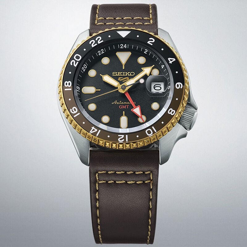Seiko 5 Sports SSK036K1 GMT Series SKX Style Automatic Men's Watch (Black & Brown)