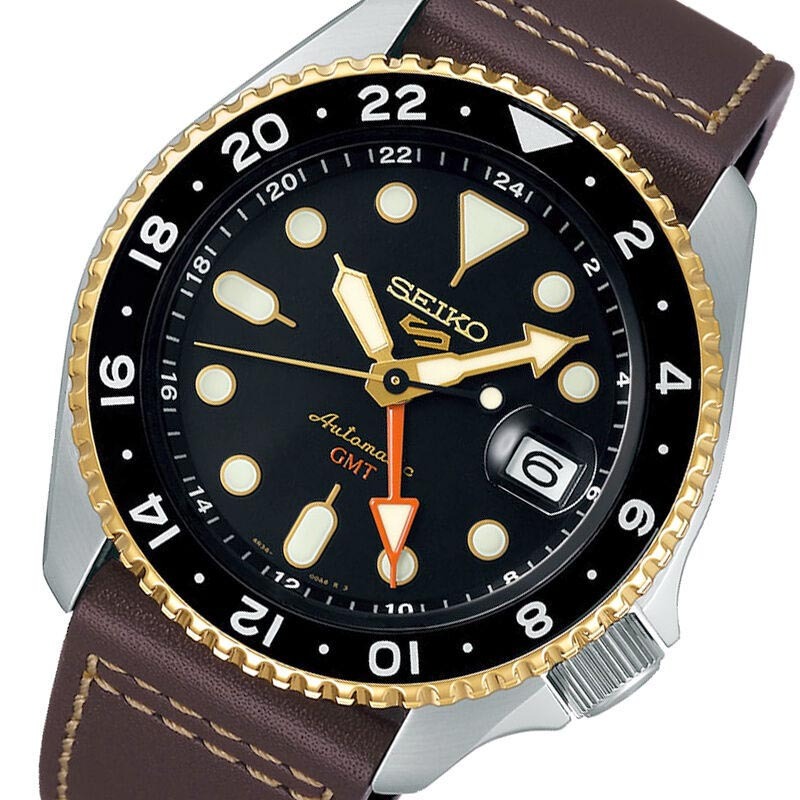 Seiko 5 Sports SSK036K1 GMT Series SKX Style Automatic Men's Watch (Black & Brown)