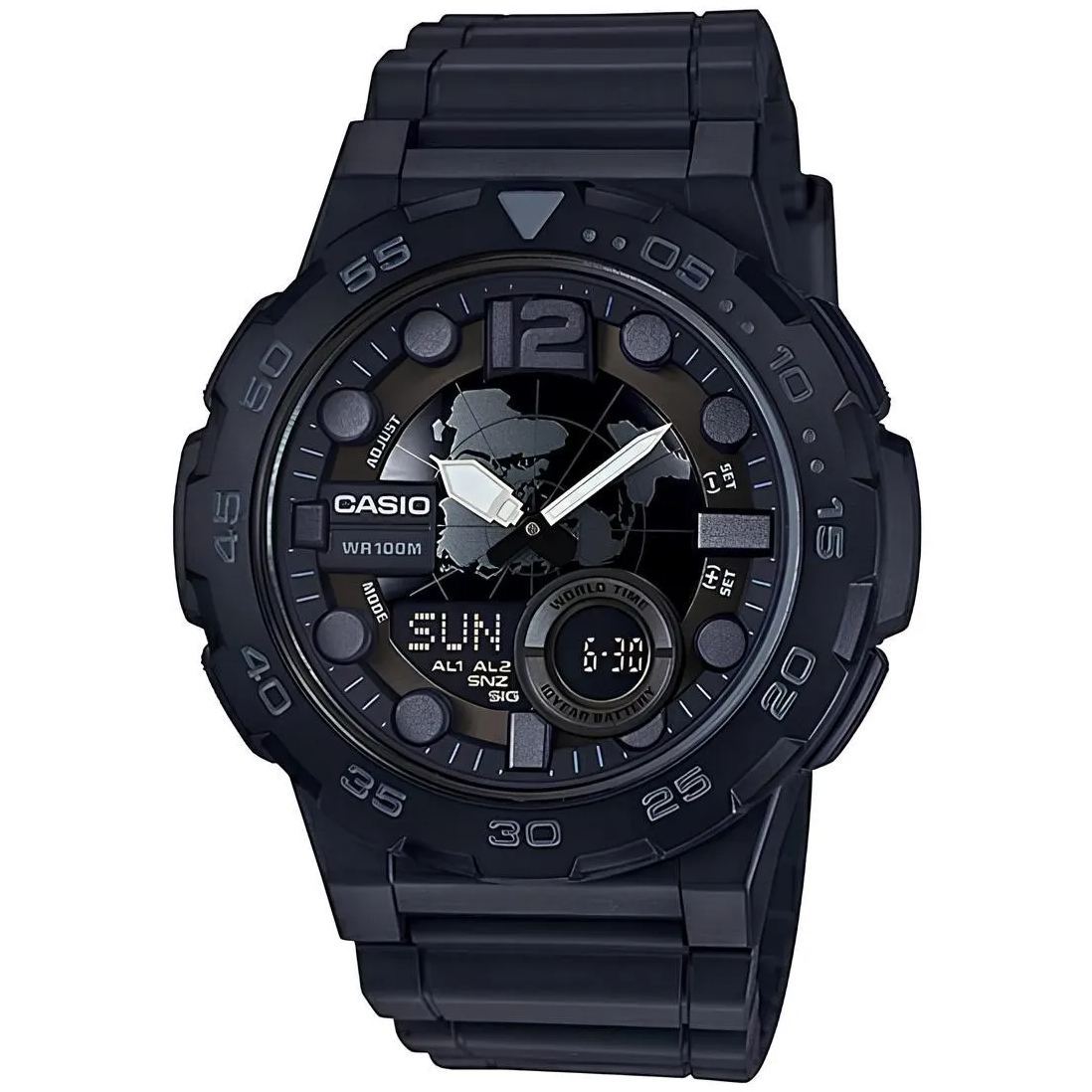 Casio Analog Digital AEQ-100W-1B Telememo Men Watch 10-Year Battery Life Black ozdigitalwatch.com.au