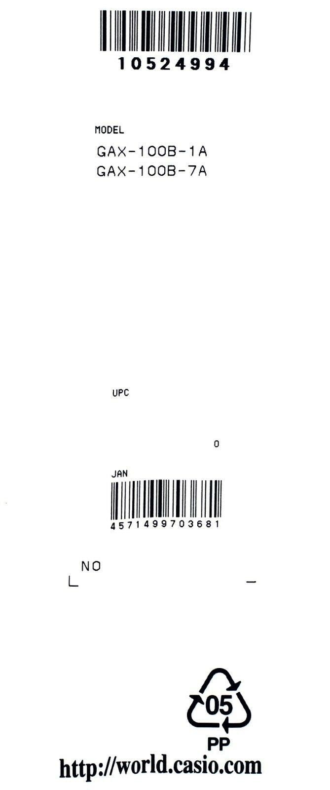 Casio G-Shock GAX-100B-1A / GAX-100B-7A Genuine Replacement Band (Black) (Part No: 10524994) GAX100B