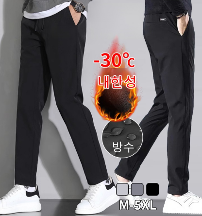 블랙 라벨 기모 두꺼운 보온 스트레이트 캐주얼 팬츠