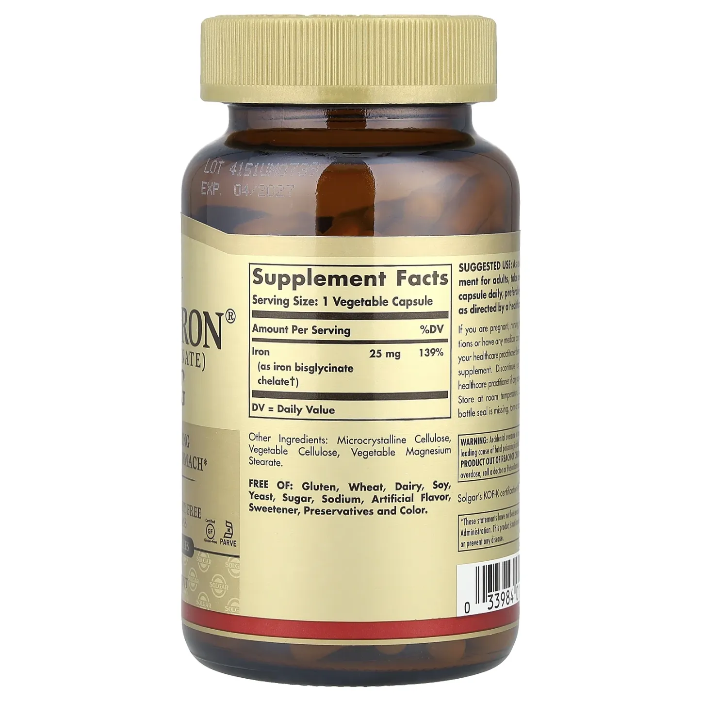 Solgar Gentle Iron – 25 mg (90 Vegetable Capsules)