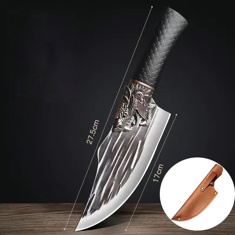 مجموعة  سكاكين يابانية مكونة من سكين قطع العظام وسكين نزع العظام مزود بنقش رأس التنين