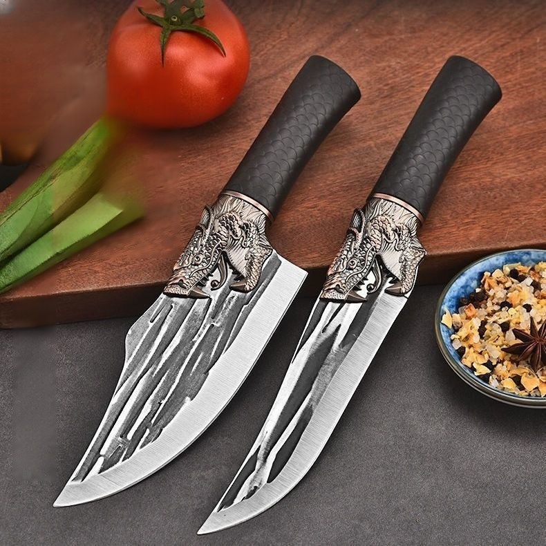 مجموعة  سكاكين يابانية مكونة من سكين قطع العظام وسكين نزع العظام مزود بنقش رأس التنين