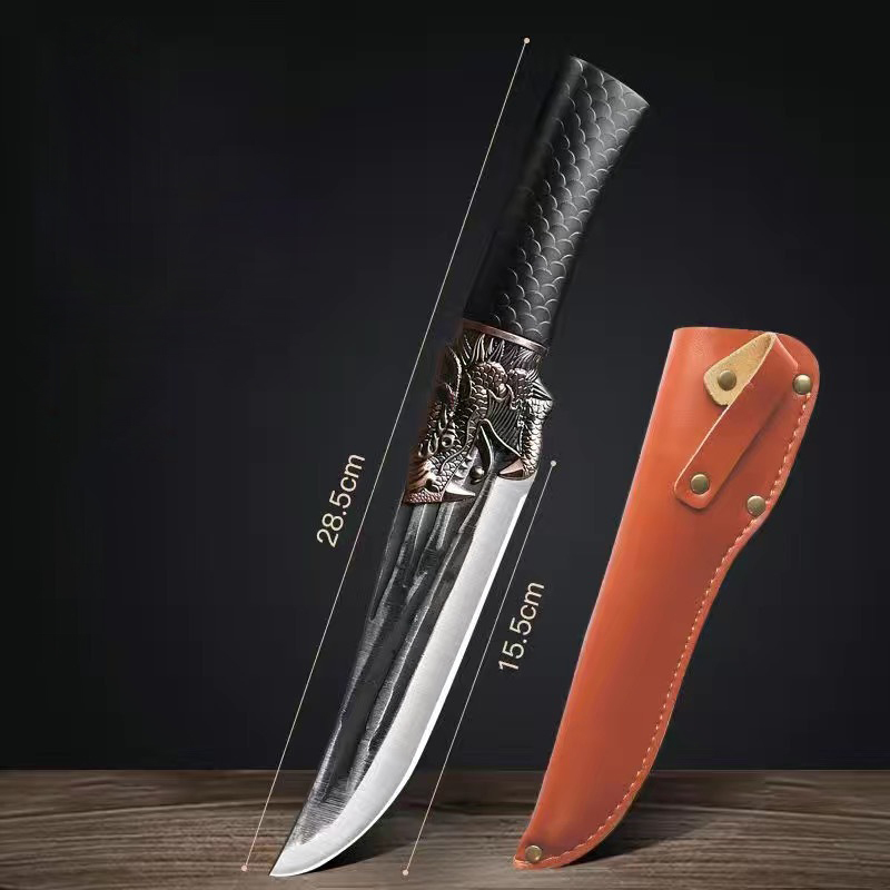 مجموعة  سكاكين يابانية مكونة من سكين قطع العظام وسكين نزع العظام مزود بنقش رأس التنين