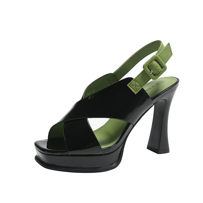 صندل راقي معتق عصري بكعب مرتفع 10 سم سير قابل للتعديل على الكاحل ومقدمة مفتوحة