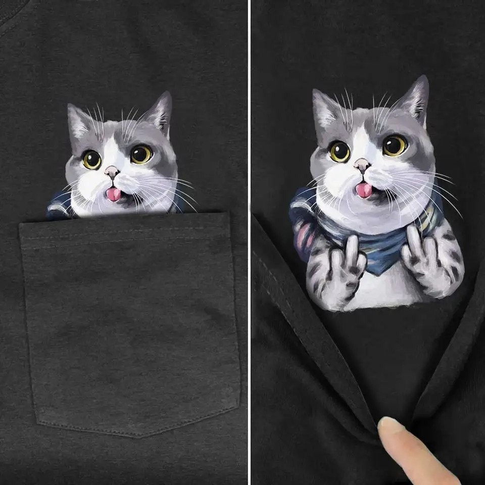 🔥50% Off🔥😾Pocket Middle Finger Cat T-Shirt🖕