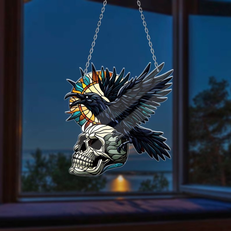 🔥50% OFF🔥😱Gothic Halloween Black Feather Soul - Crow and Skull Decorative Pendant💀