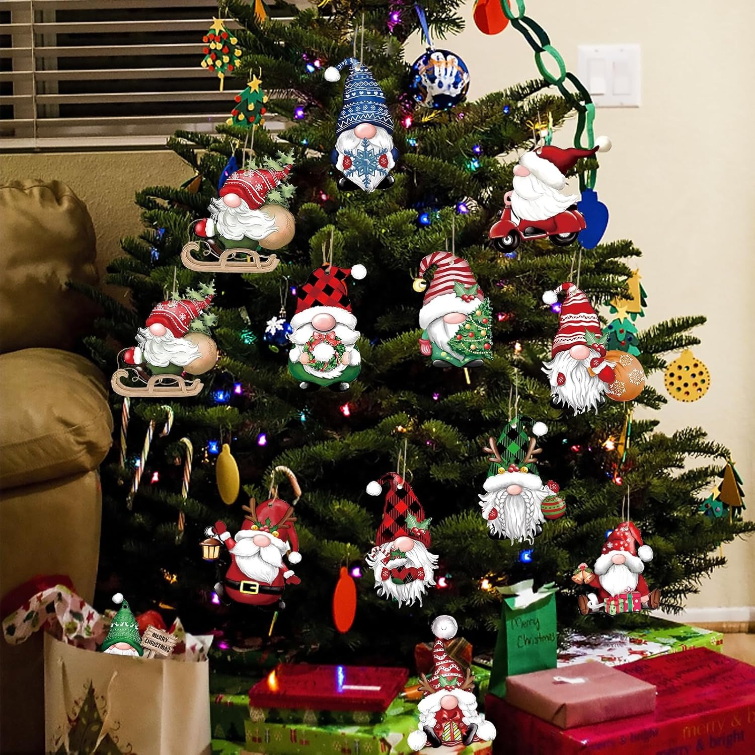 🎅24 Pieces Christmas Wooden Gnome Ornaments💗