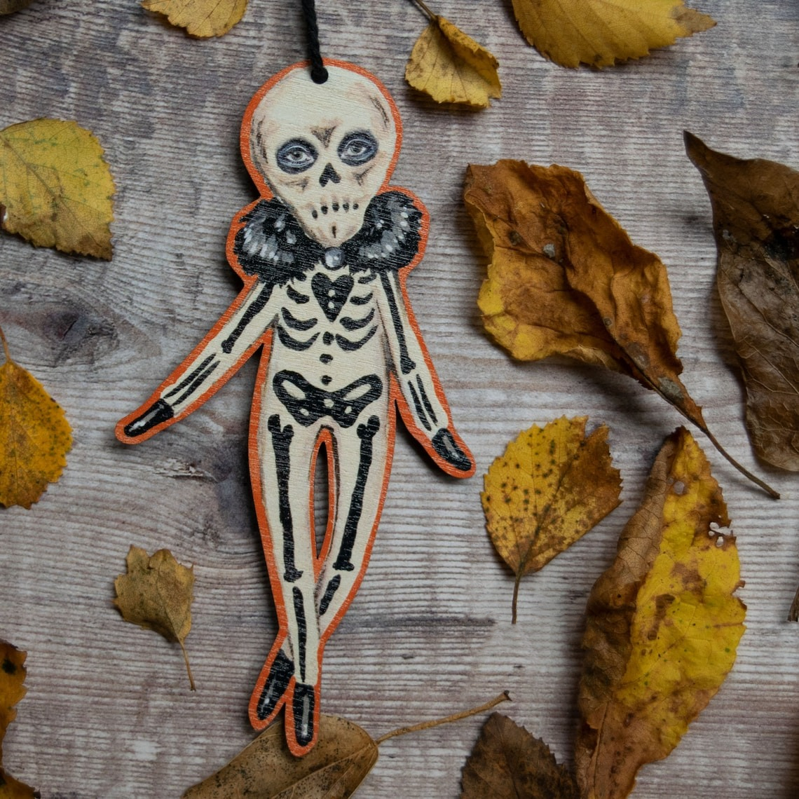 Halloween Skeleton Wooden Pendant