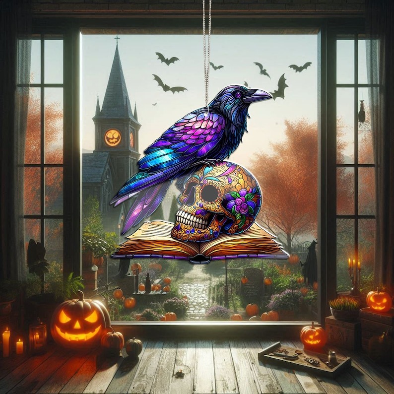 🔥50% OFF🔥😱Gothic Halloween Black Feather Soul - Crow and Skull Decorative Pendant💀