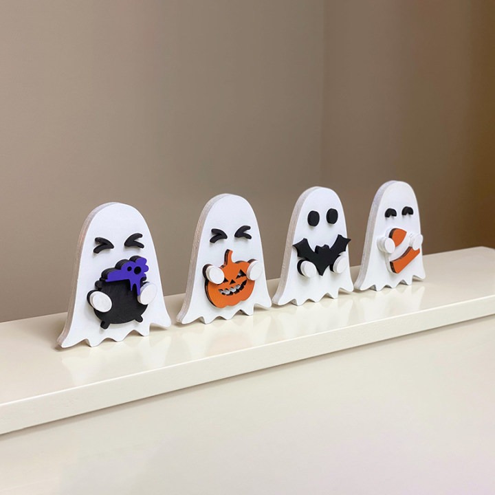 🔥Hot Sale 50% Off🔥👻Hand Painted Halloween Wood Ghost Decor