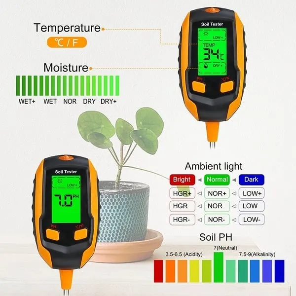 Digital 4-in-1 Soil Test Meter, large LCD screen, probe accurately quick measure