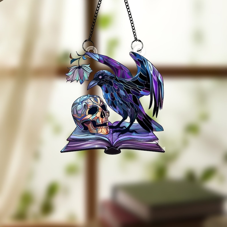 🔥50% OFF🔥😱Gothic Halloween Black Feather Soul - Crow and Skull Decorative Pendant💀
