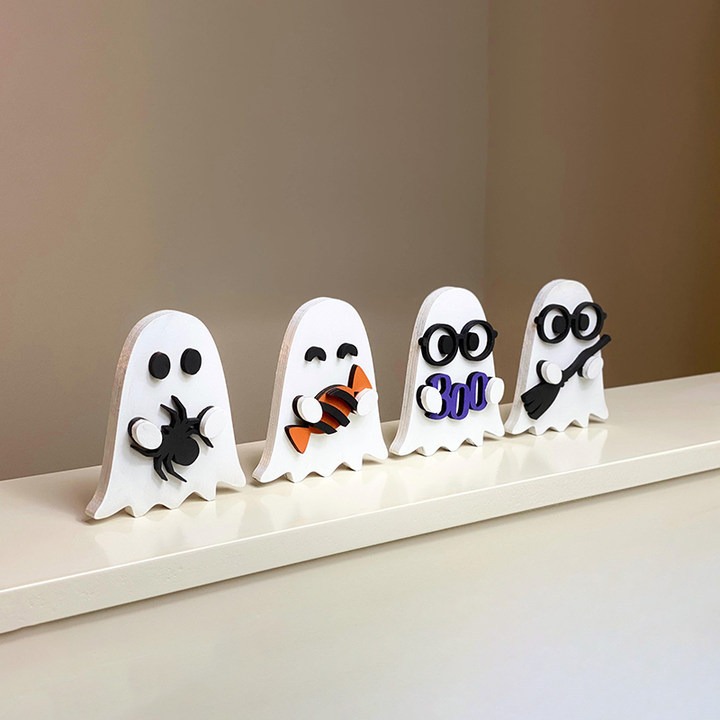 🔥Hot Sale 50% Off🔥👻Hand Painted Halloween Wood Ghost Decor