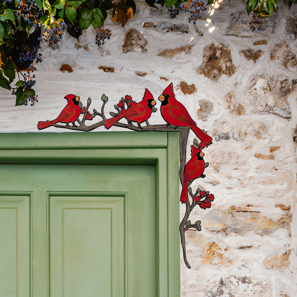 Cardinal Birds Wooden Door Corner Sign, Red Birds Door Topper, Door Trim, Door Sitter, Cardinal Gifts, Cardinal Decor, Memorial Gifts image 6
