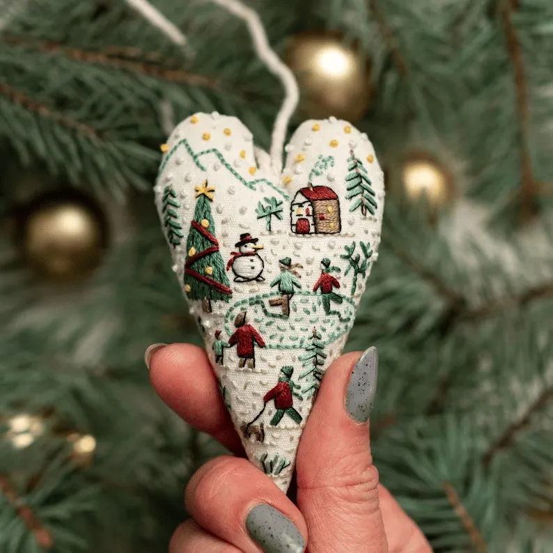 🧵DIY Heart Shaped Christmas Ornament Embroidery Kit🎅