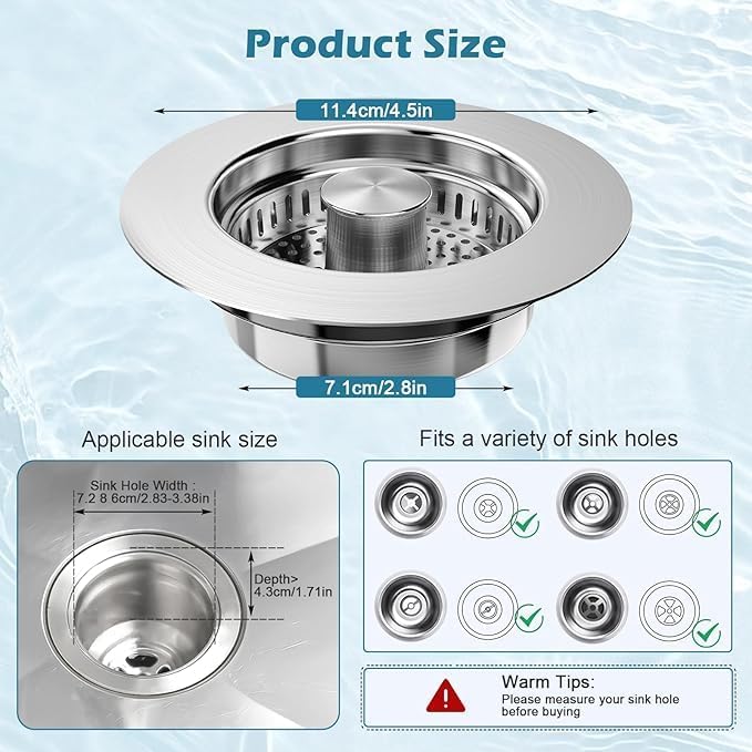3 in 1 Kitchen Sink Strainer Plug Set