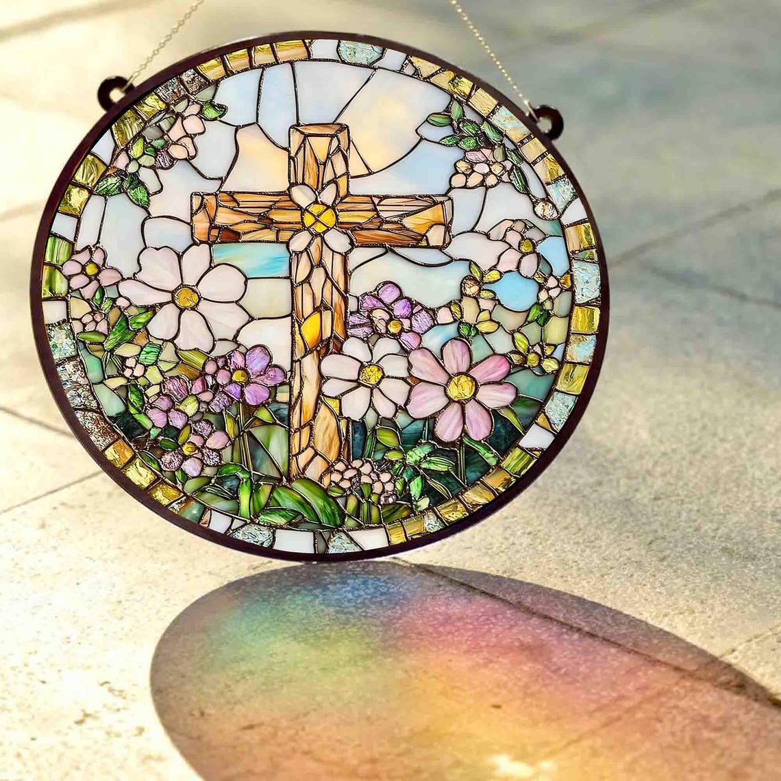 十字架捕光器礼物、十字架基督教鲜花、基督教窗挂、捕光器十字架、室内装饰、彩色玻璃礼物、送给妈妈的礼物 图片 3