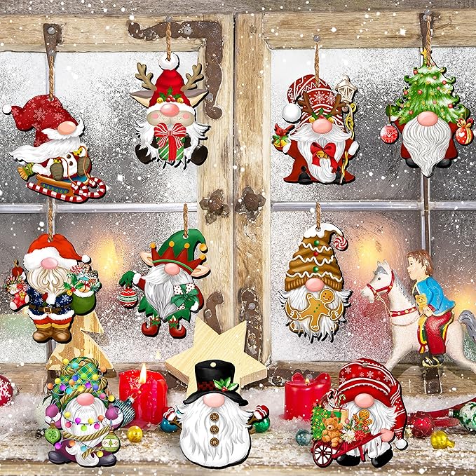 🎅24 Pieces Christmas Wooden Gnome Ornaments💗