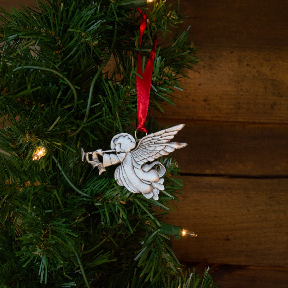 天使缎面装饰 带角的天使锡制圣诞装饰图 2