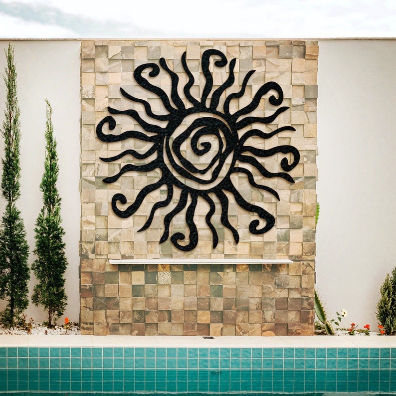 Wacky Sun Unique Metal Sun Garden Wall Outdoor Decor Whimsical Spiral Sun Patio Decor Metal Art Hippie Fun image 1