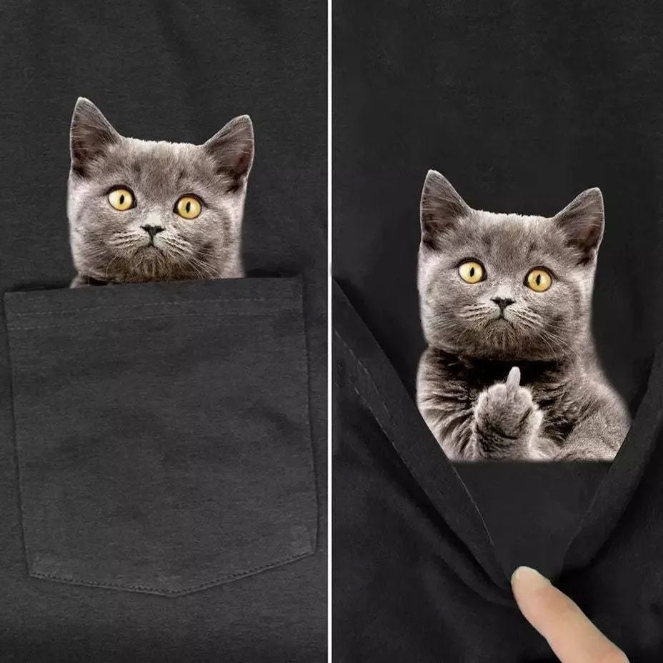 🔥50% Off🔥😾Pocket Middle Finger Cat T-Shirt🖕