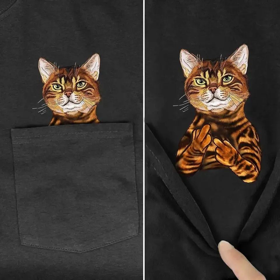 🔥50% Off🔥😾Pocket Middle Finger Cat T-Shirt🖕