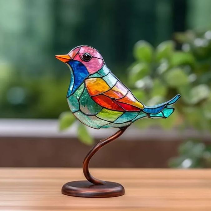🔥50% Sale🔥🐦Colorful Glass Bird Standing On The Branch Shaped Ornament🎨🌳