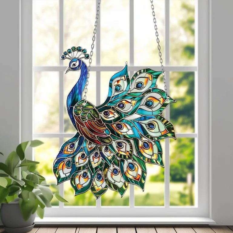 🔥Hot Sale🔥🦚Peacock Stained Glass Suncatcher