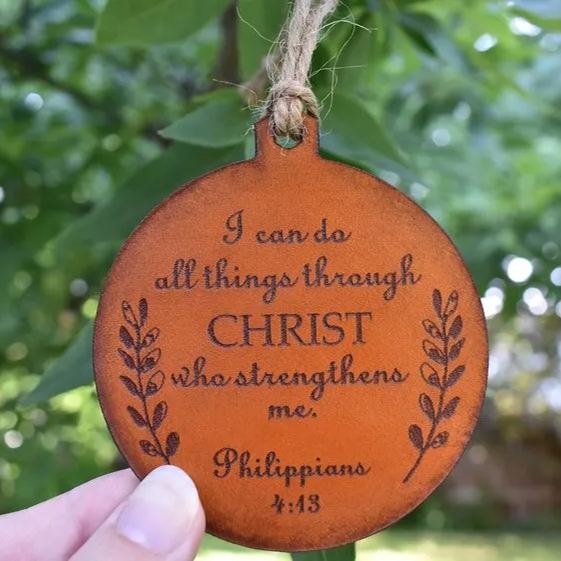 Leather Bible Verse Ornament - Christmas Gift