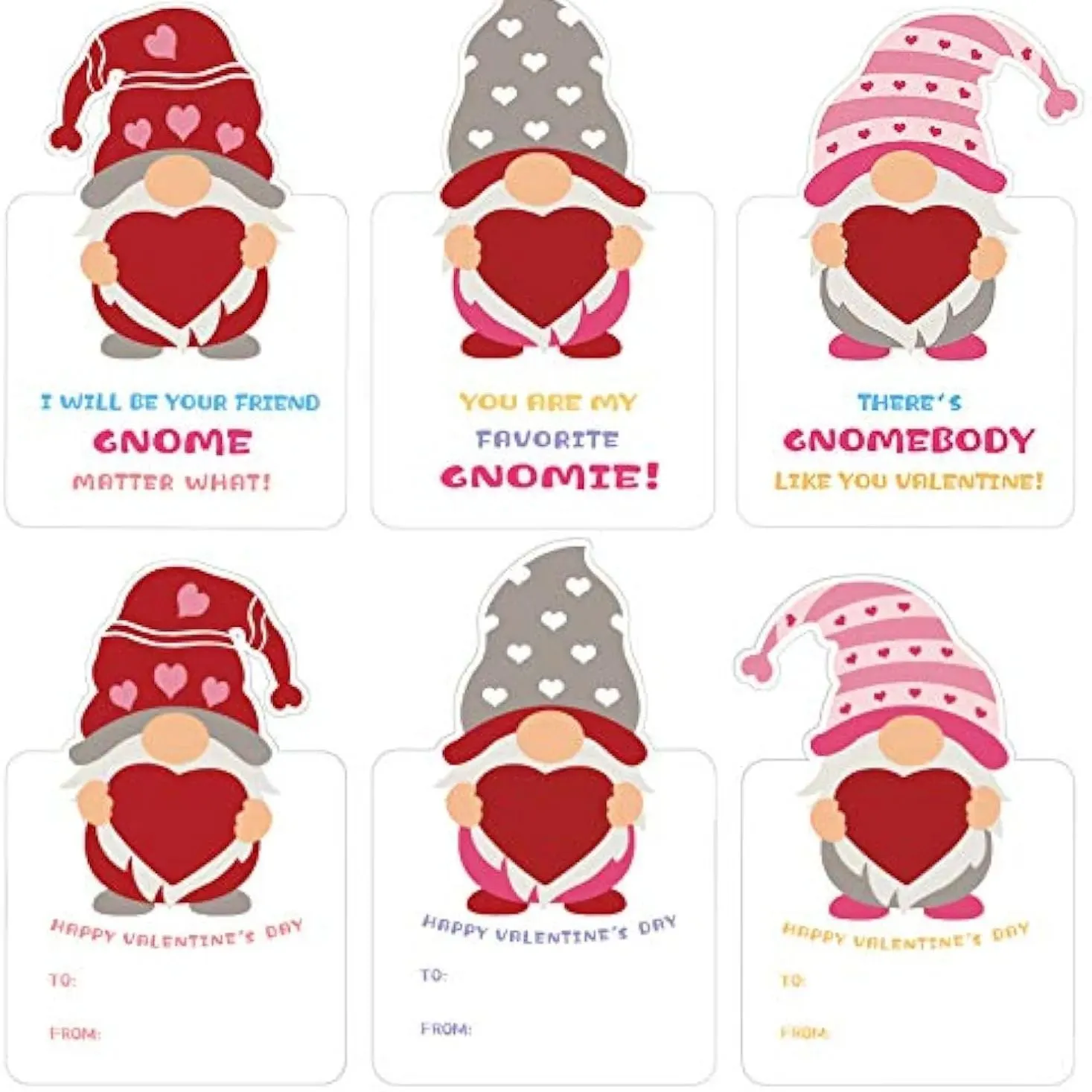 🎁24 Pack Gnomes Heart Erasers Valentine Card