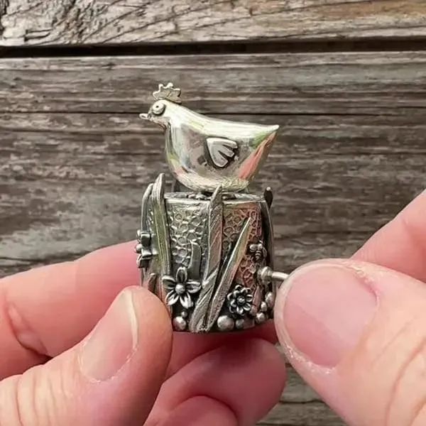 ✨New Arrival Special Offer 🐔 Handmade Silver Clay Automaton 