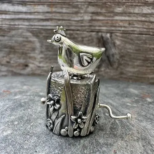 ✨New Arrival Special Offer 🐔 Handmade Silver Clay Automaton 