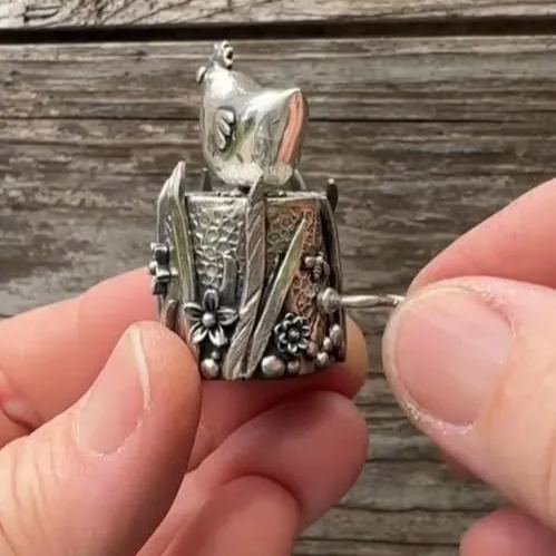 ✨New Arrival Special Offer 🐔 Handmade Silver Clay Automaton 