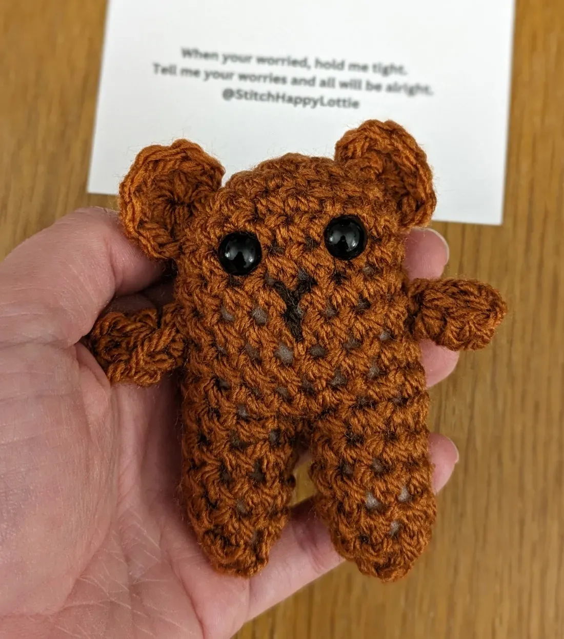 钩针编织忧虑熊礼物、熊拥抱、口袋拥抱代币、焦虑帮助、给孩子的积极礼物、棕熊、忧虑娃娃图片 6