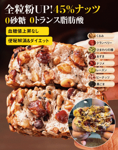 「低カロリー」8種類のナッツ入り全粒粉パン