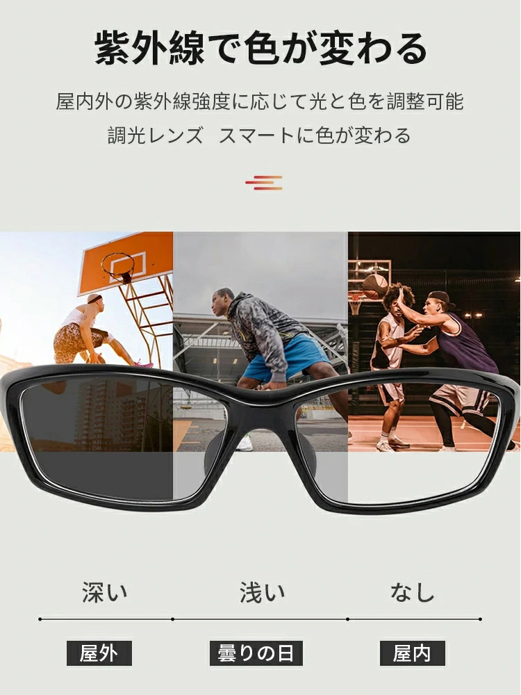 スポーツ対応遠近両用調光変色老眼鏡