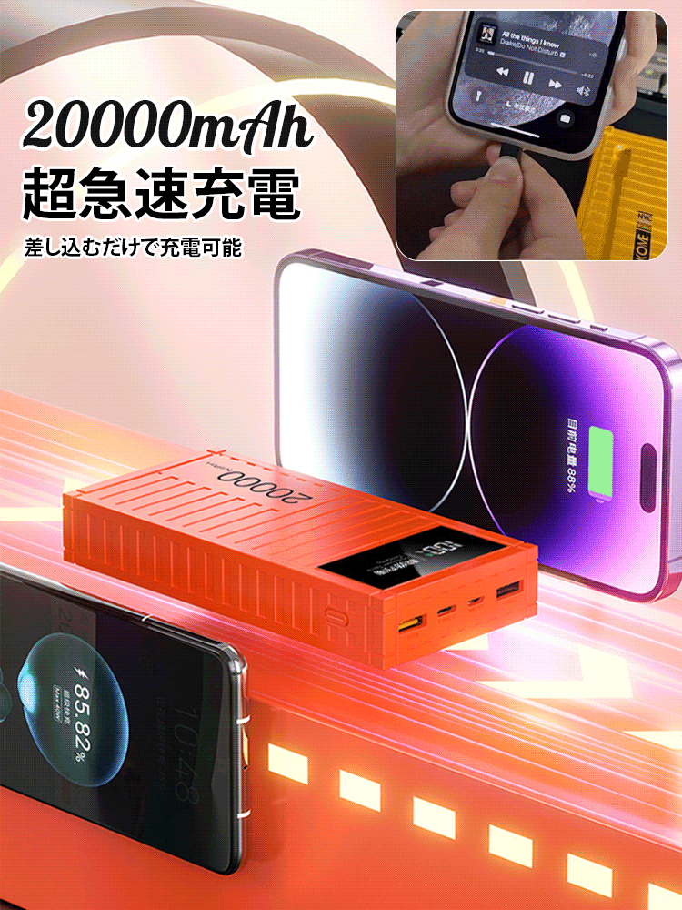 【20000mAh】急速充電66Wモバイルバッテリー