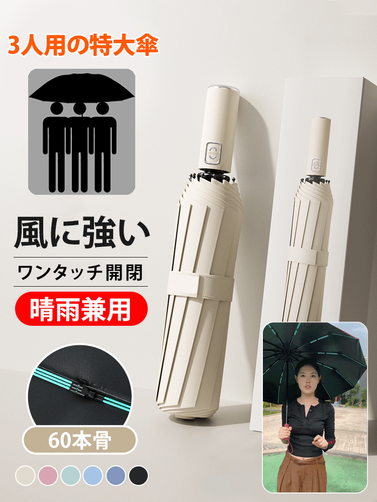 ワンタッチ開閉折りたたみ晴雨兼用傘