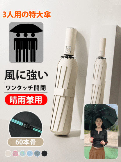 ワンタッチ開閉折りたたみ晴雨兼用傘